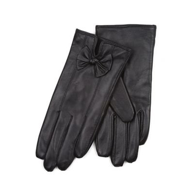 Ladies Black Leather Glove with Bow Detail